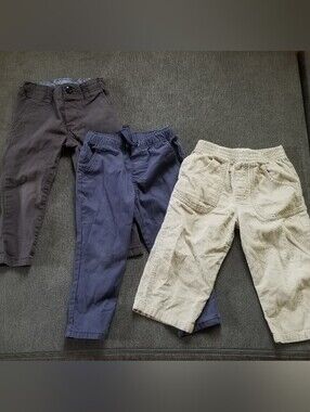 Kids Cotton Pants, Gray, Blue And Tan Bundle